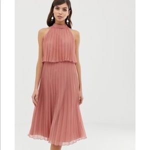 asos design halter tie neck midi dress in pleat